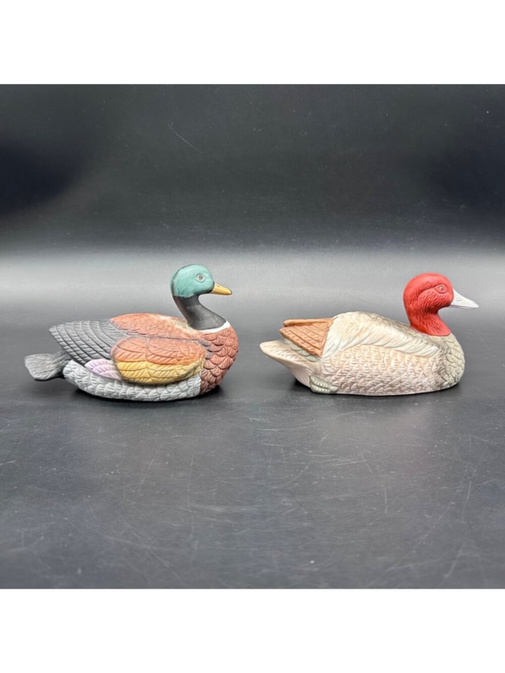 Vintage Duck Figurines Mallard Redhead Pair of Birds Ceramic Retro Cabin Lodge - Picture 4 of 9